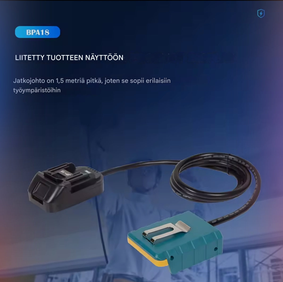 Makita yhteensopiva 18V akkuadapteri, vyökiinnityksellä.