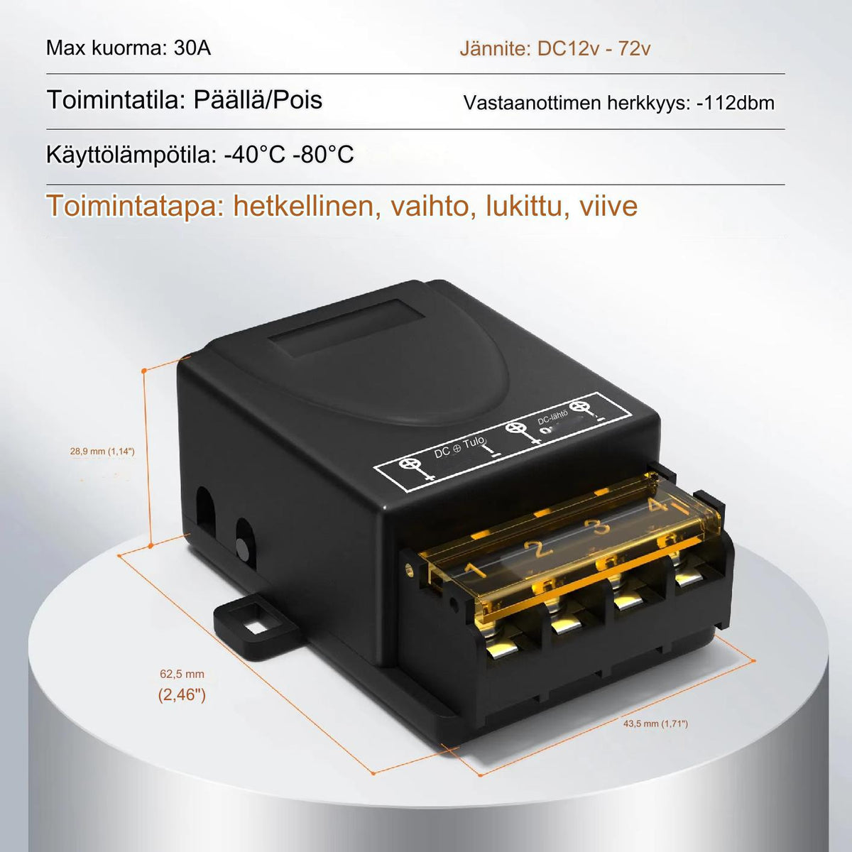 DC 12V-72V 30A kauko-ohjattava relekytkin, kahdella kaukosäätimellä