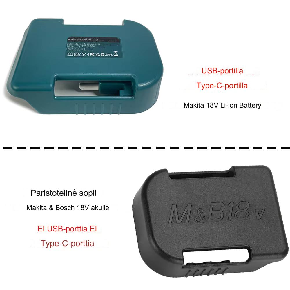 Makita yhteensopiva USB A ja C sovitin