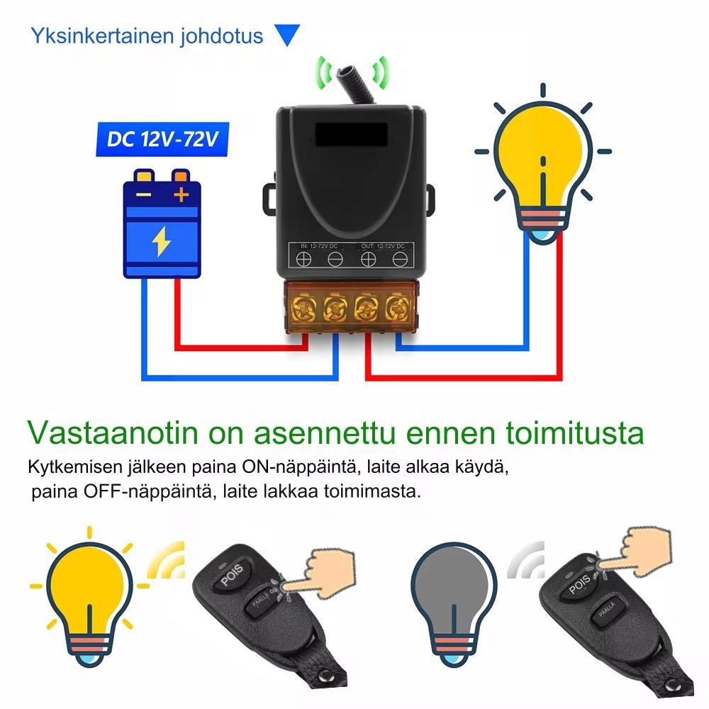 DC 12V-72V 30A kauko-ohjattava relekytkin, kahdella kaukosäätimellä