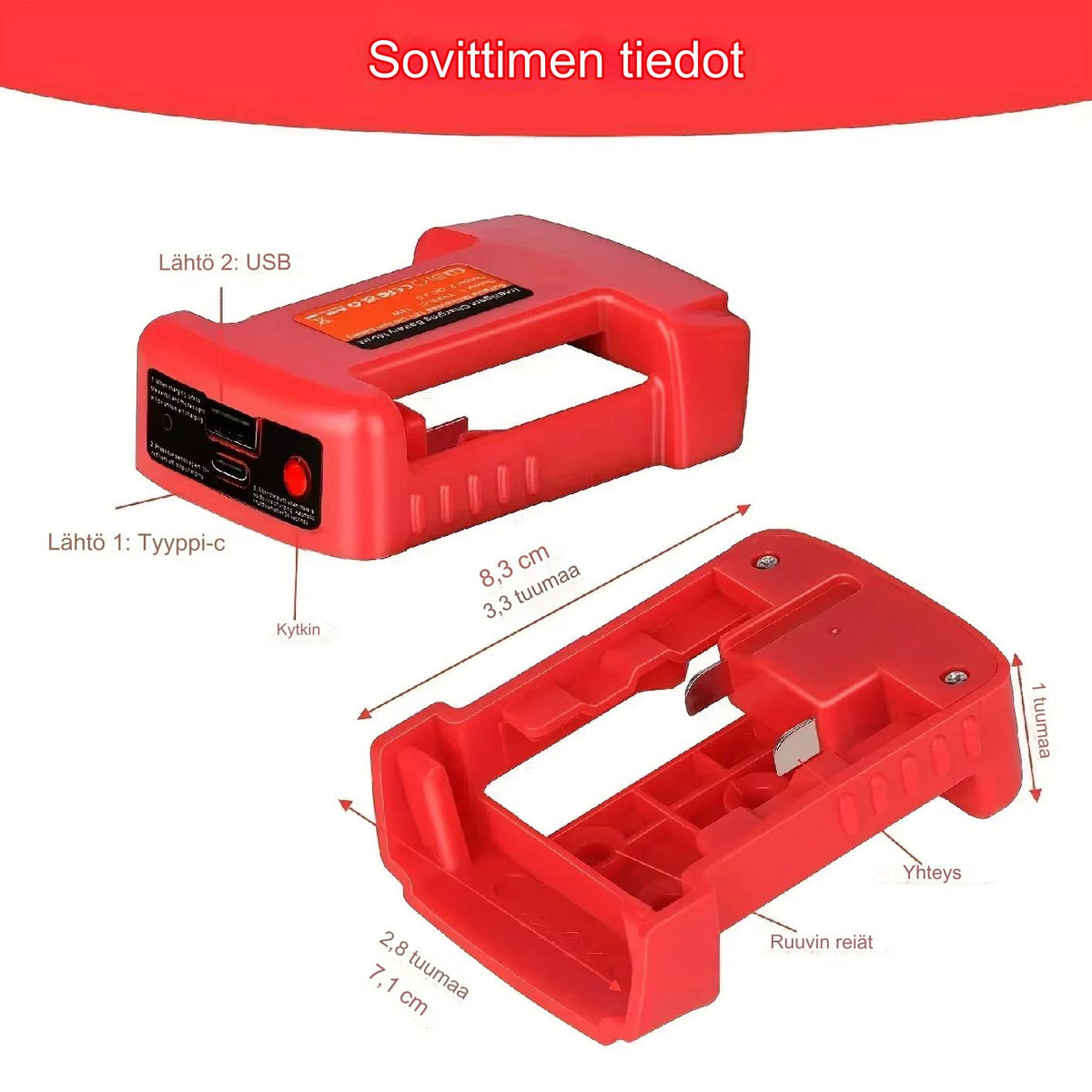 Milwaukee yhteensopiva USB A ja C sovitin