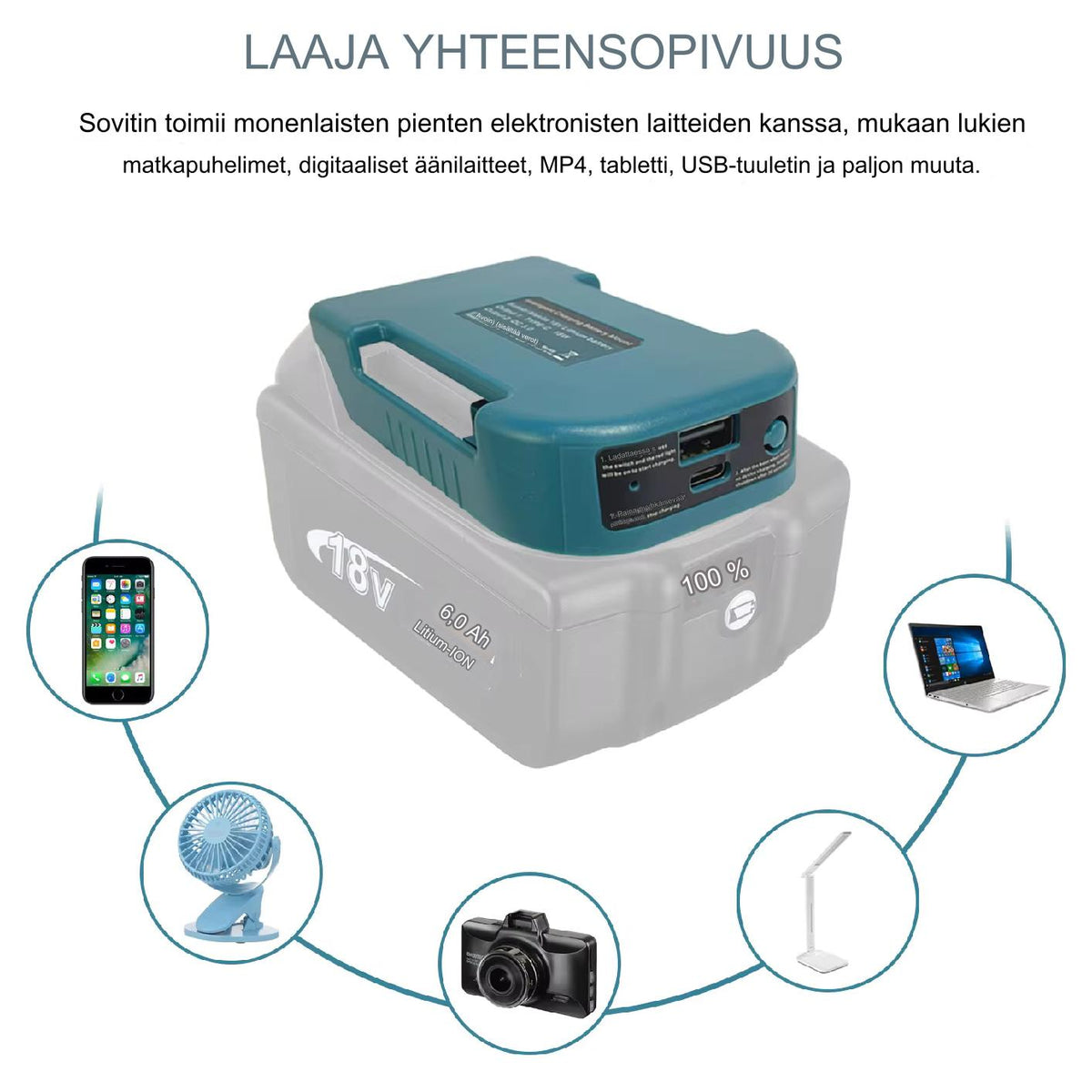 Makita yhteensopiva USB A ja C sovitin