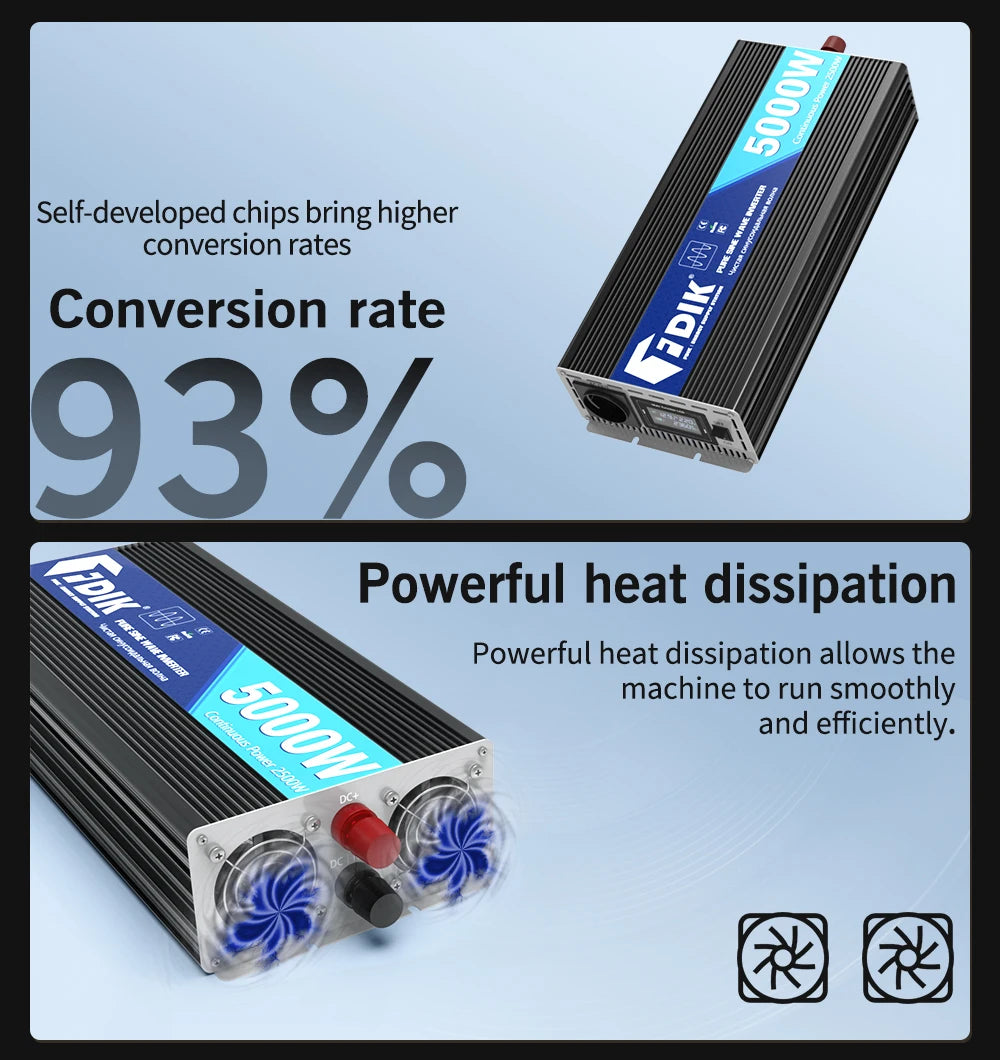 FDIK 12V Siniaaltoinvertteri 2200W/5000W