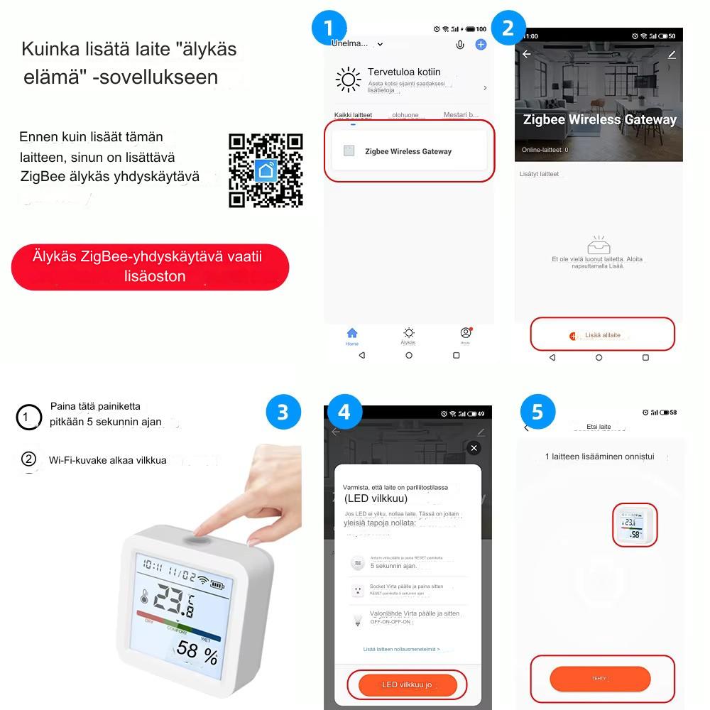 Älykäs Lämpötila- ja Kosteusmittari Zigbee