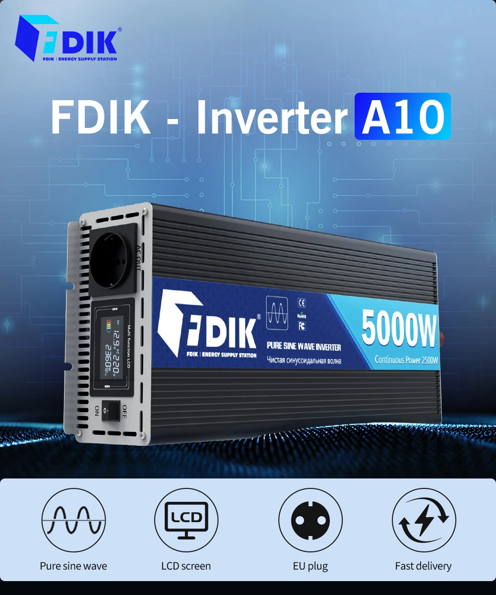 FDIK 12V Siniaaltoinvertteri 2200W/5000W