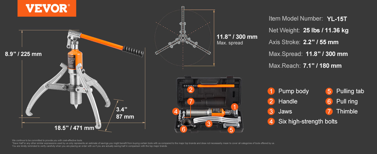 15tn hydraulinen ulosvedin